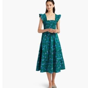 The Ellie Nap Dress Emerald Green Space Floral Cotton Stretch Size Small